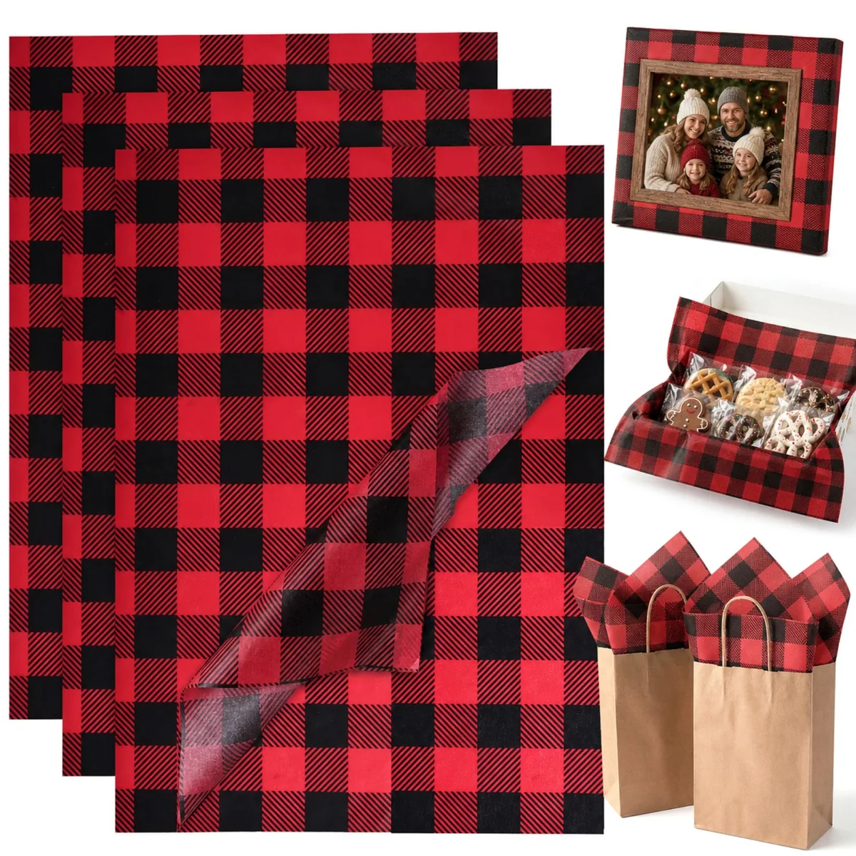 Koogel Buffalo Plaid Tissue Paper 14 x 10, 120 Sheets