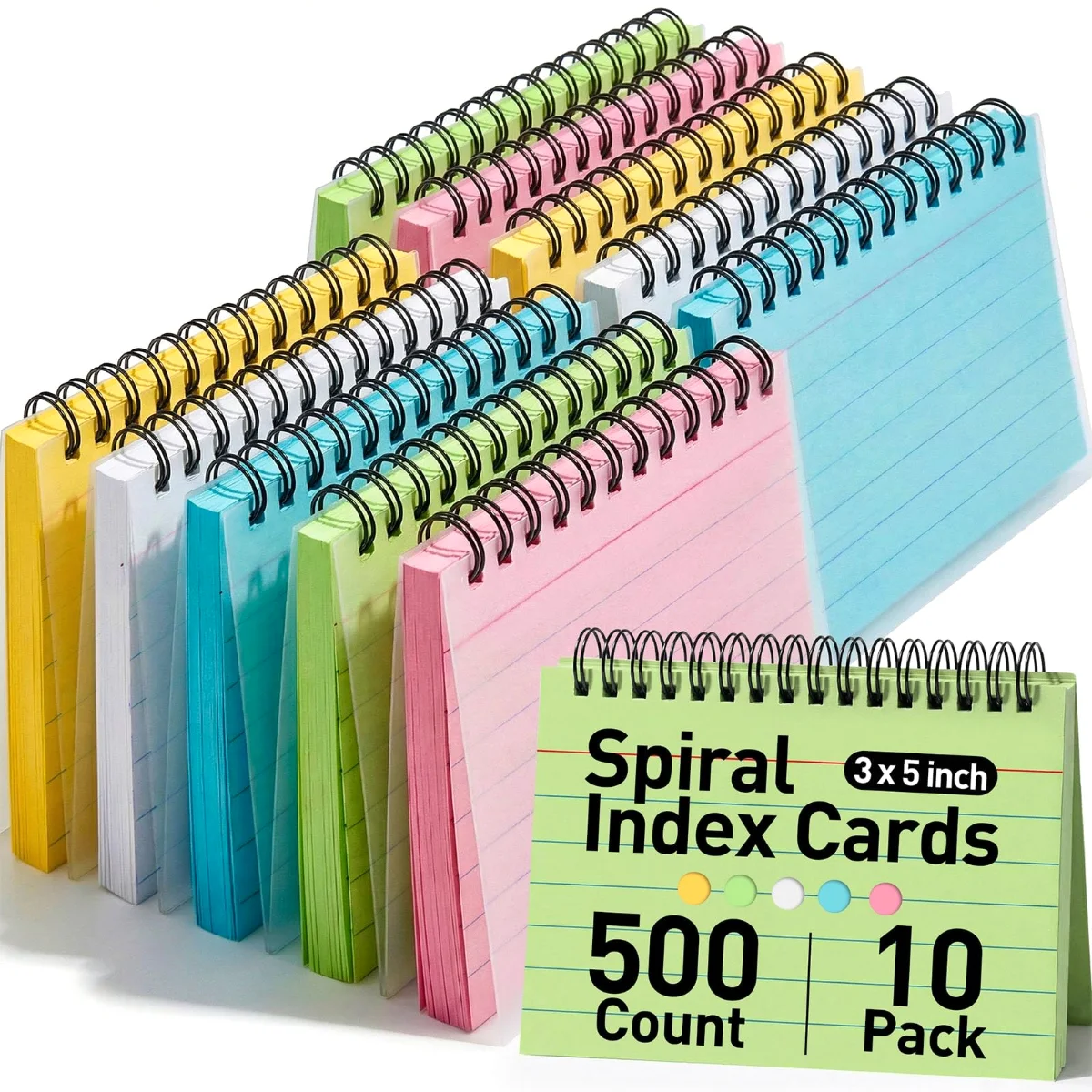 Koogel Spiral Index Cards 3 x 5, 500 Count