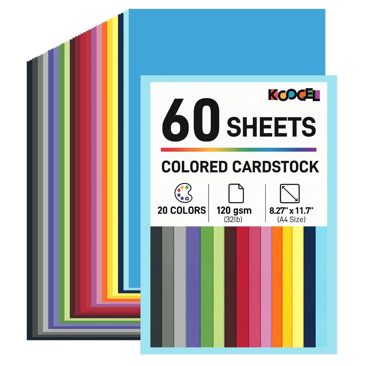 Koogel A4 Colored Craft Paper, 120gsm, 60 Sheets