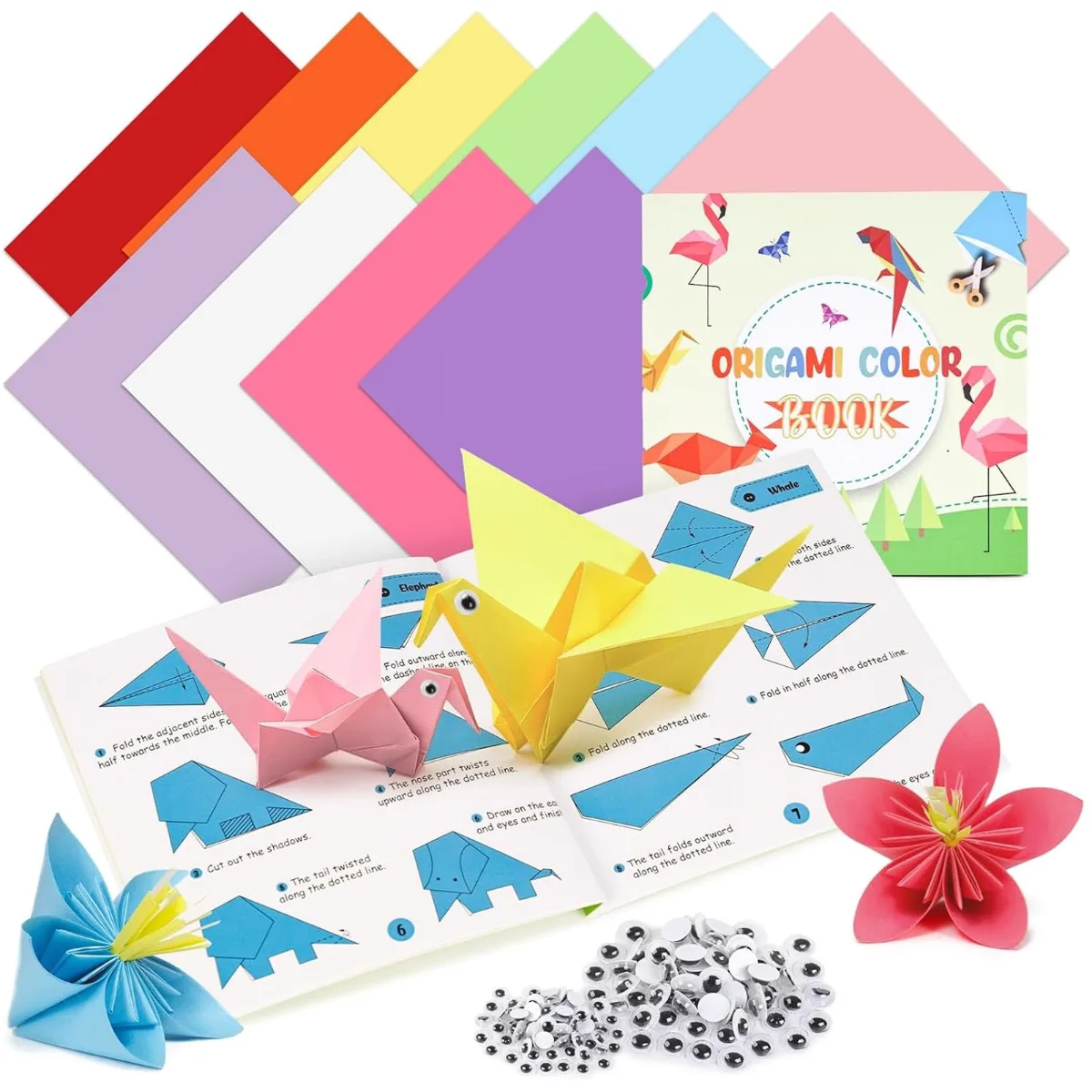 Koogel Origami Paper Kit with Fold Book, 250 Sheets