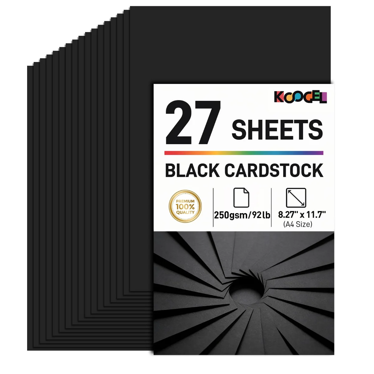 Koogel A4 Black Cardstock, 250gsm, 27 Sheets