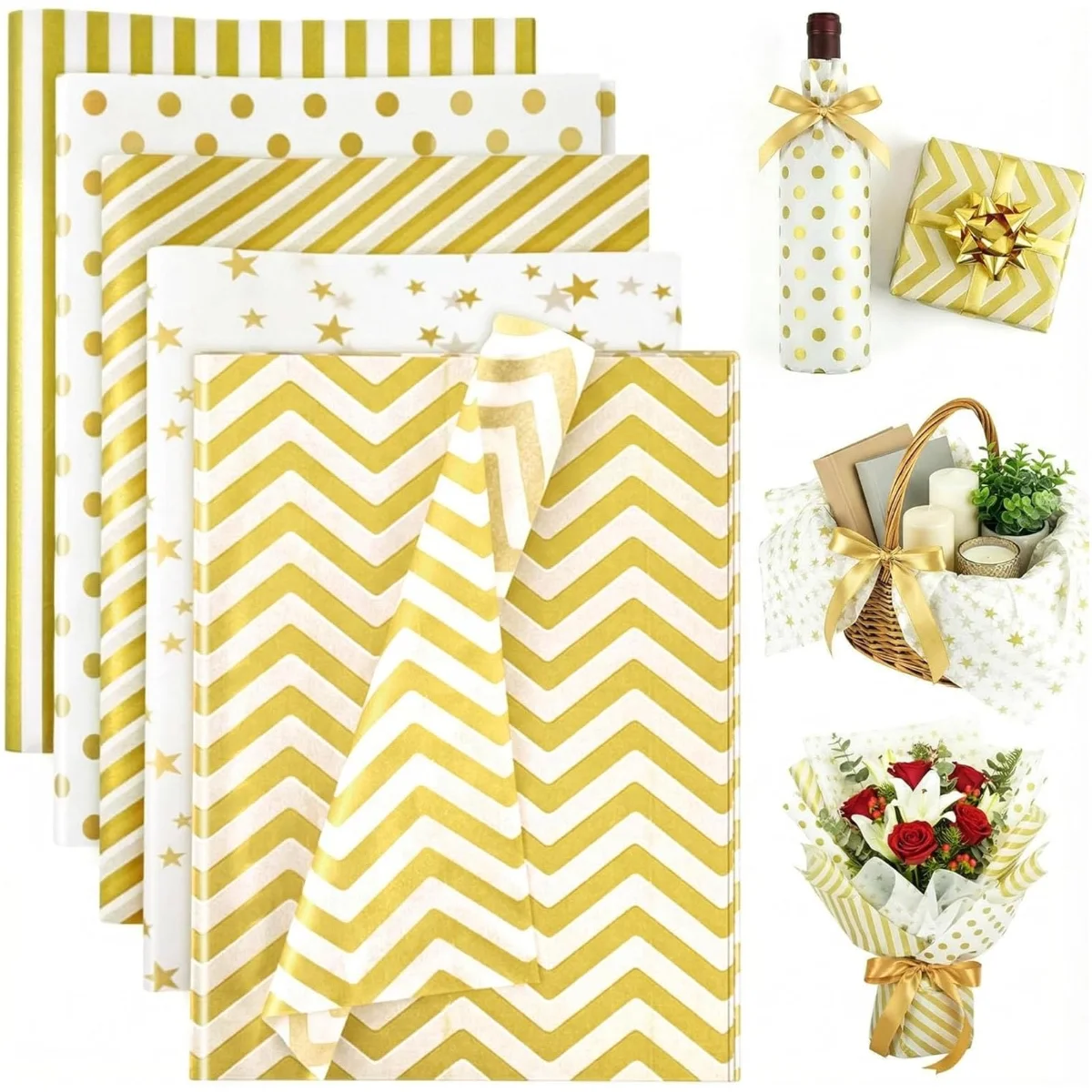 Koogel Gold Print Tissue Paper 20 x 14, 100 Sheets