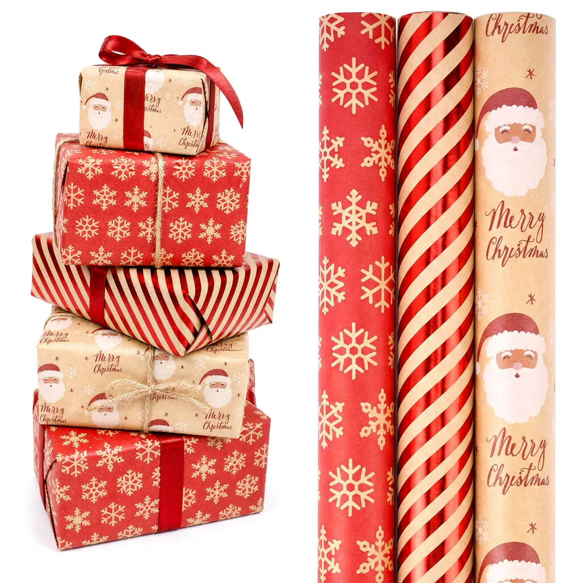 Koogel Reversible Christmas Wrapping Paper, 3 Rolls