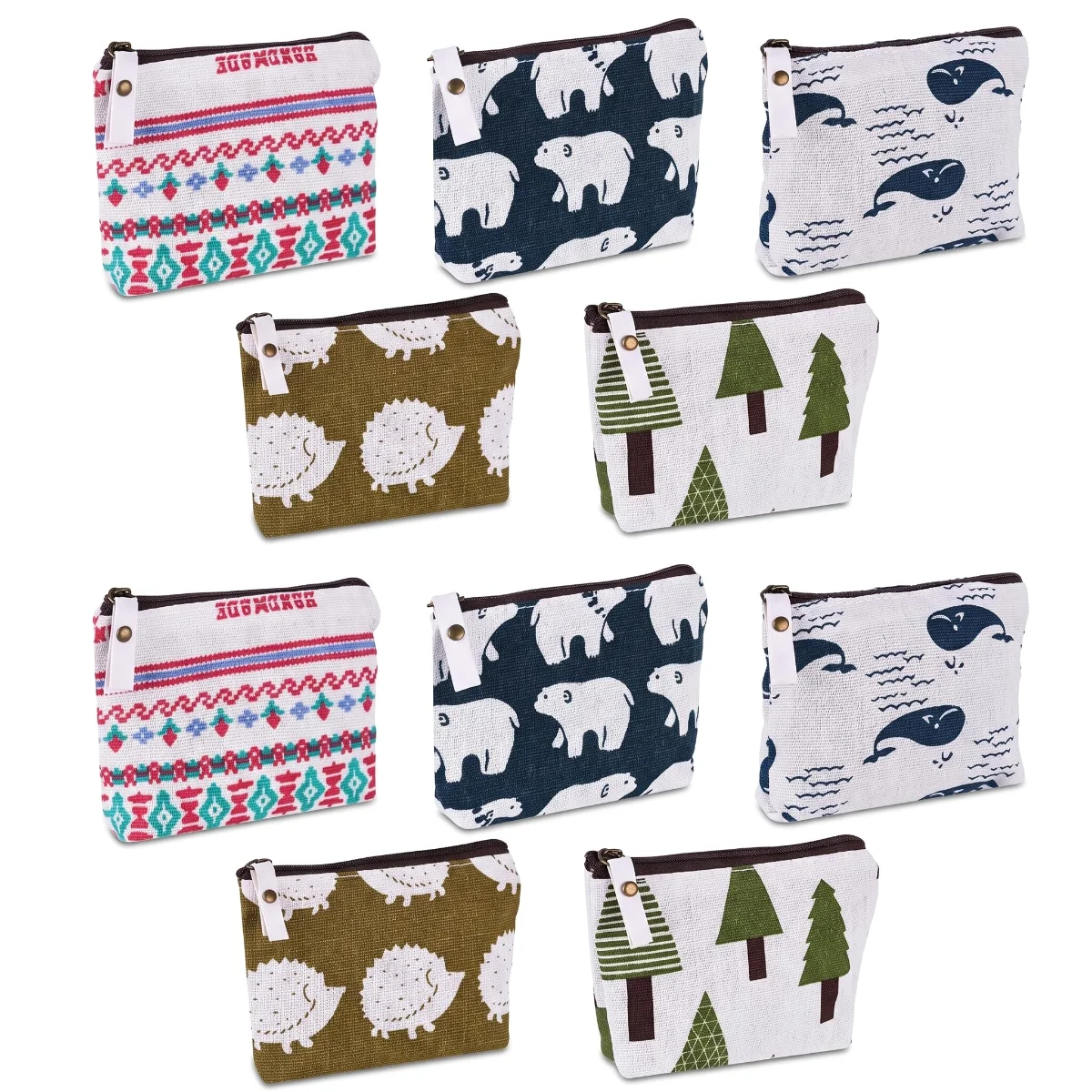 Koogel Canvas Zipper Coin Purses, 10 Pack