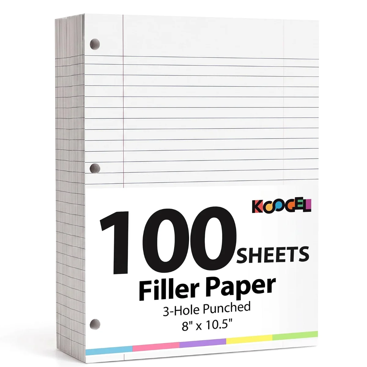 Koogel White Filler Paper, Wide Ruled, 100 Sheets