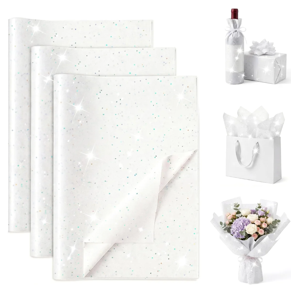 Koogel Glitter Tissue Paper 20 x 14, 120 Sheets