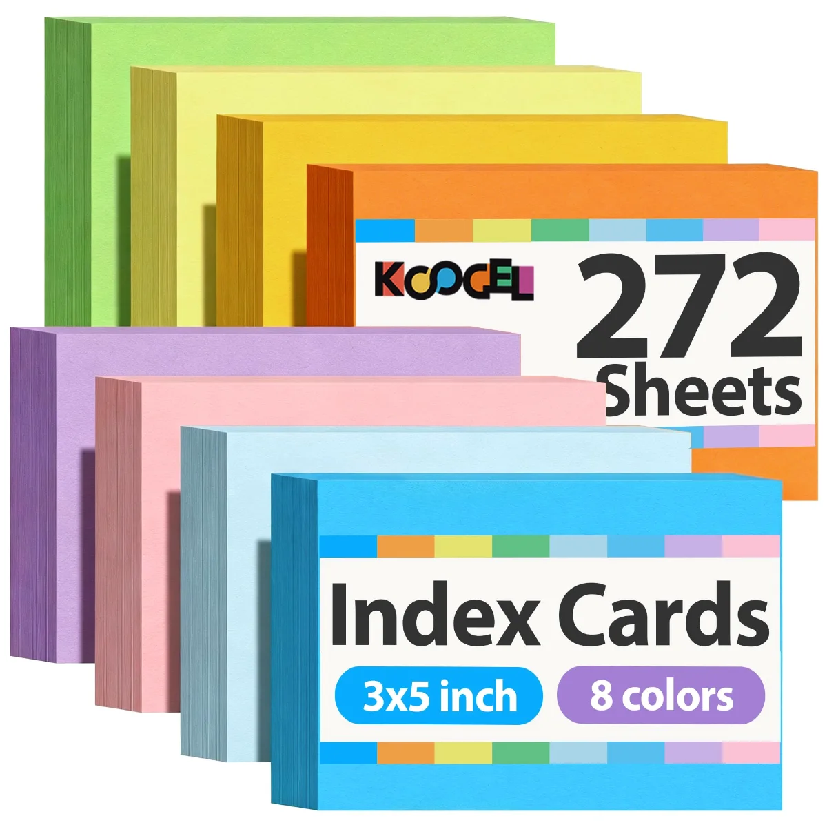Koogel Colored Blank Index Cards 3 x 5, 272 Count