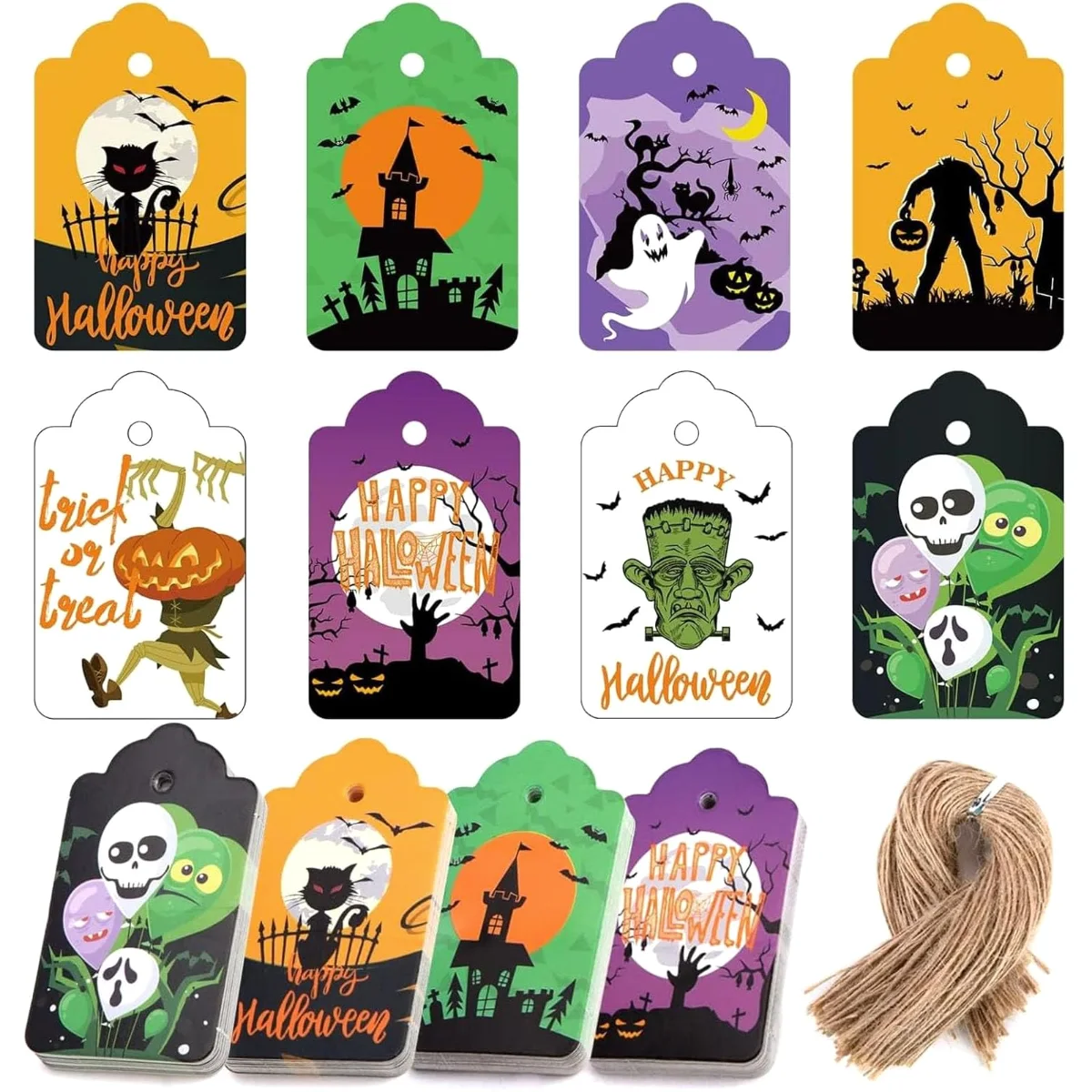 Koogel Halloween Kraft Tags, 8 Designs, 120 Count