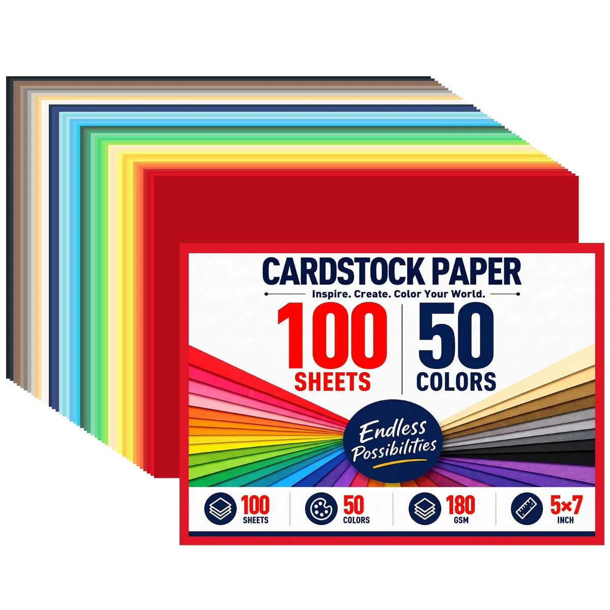 Koogel Colored Cardstock 5 x 7, 50 Colors, 100 Sheets