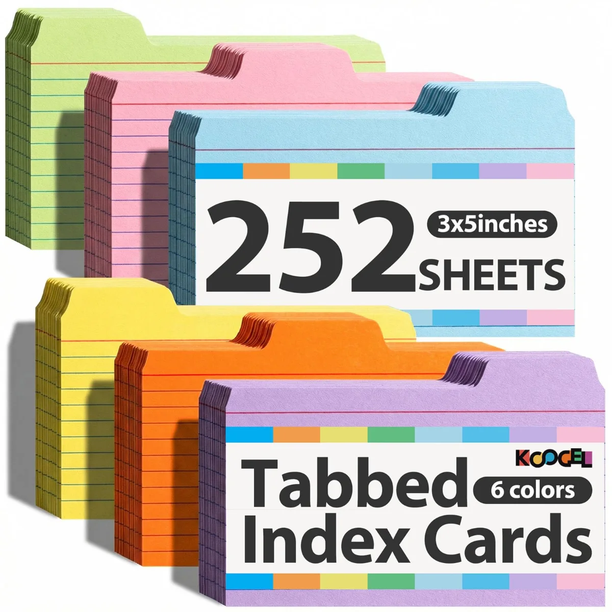 Koogel Index Cards 3 x 5 with Tab Dividers, 252 Count