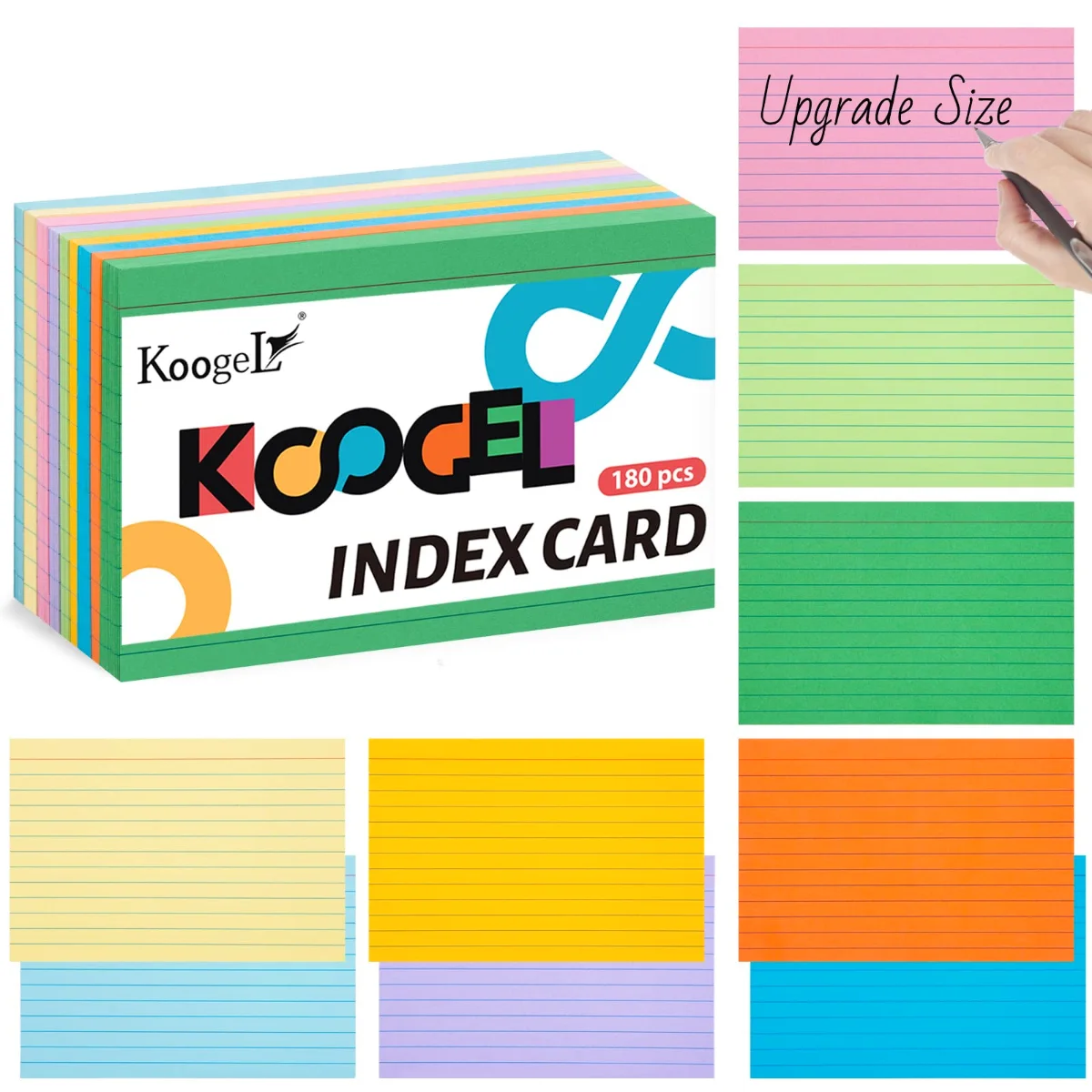 Koogel Large Neon Index Cards, 4 x 6 and 5 x 8