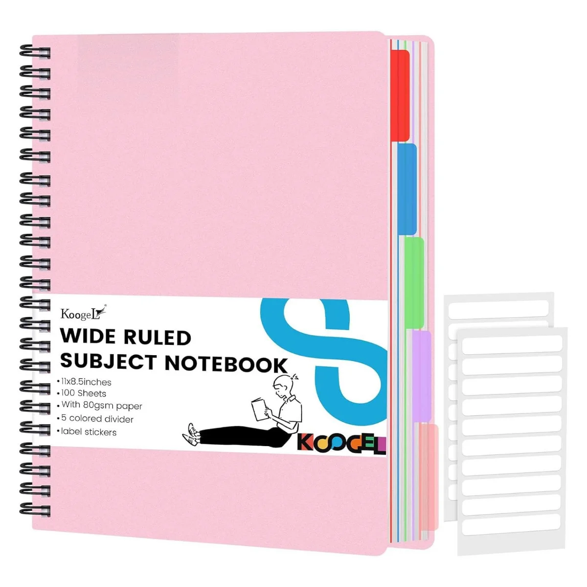 Koogel 5-Subject Spiral Notebook with Tabs