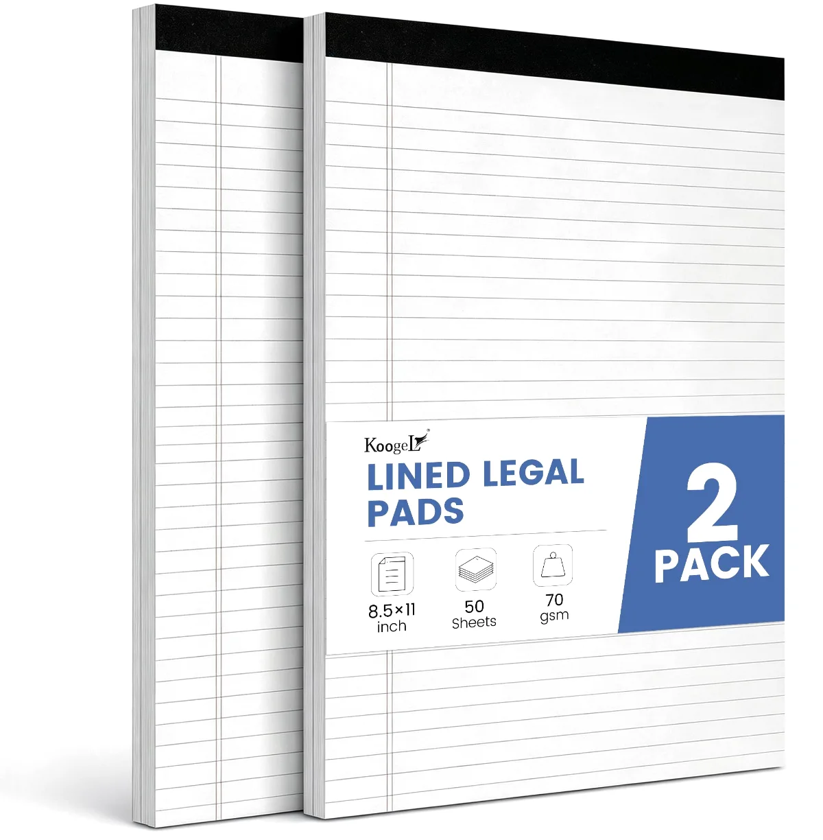 Koogel Legal Pads 8.5 x 11, College Ruled, 2 Pack