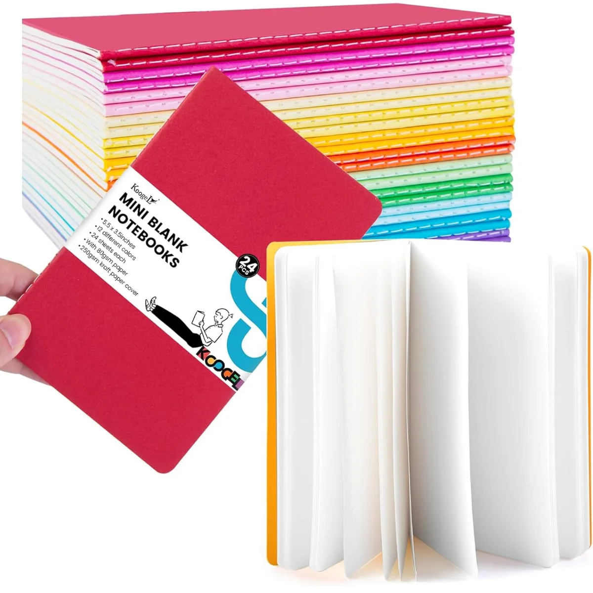 Koogel Mini Pocket Notebooks 3.5 x 5.5, 24 Pack