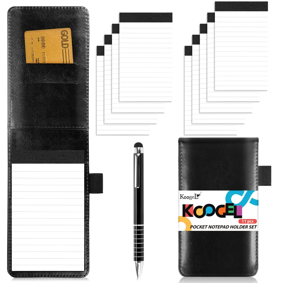 Koogel Pocket Notepad Holder with Pen and 9 Refills