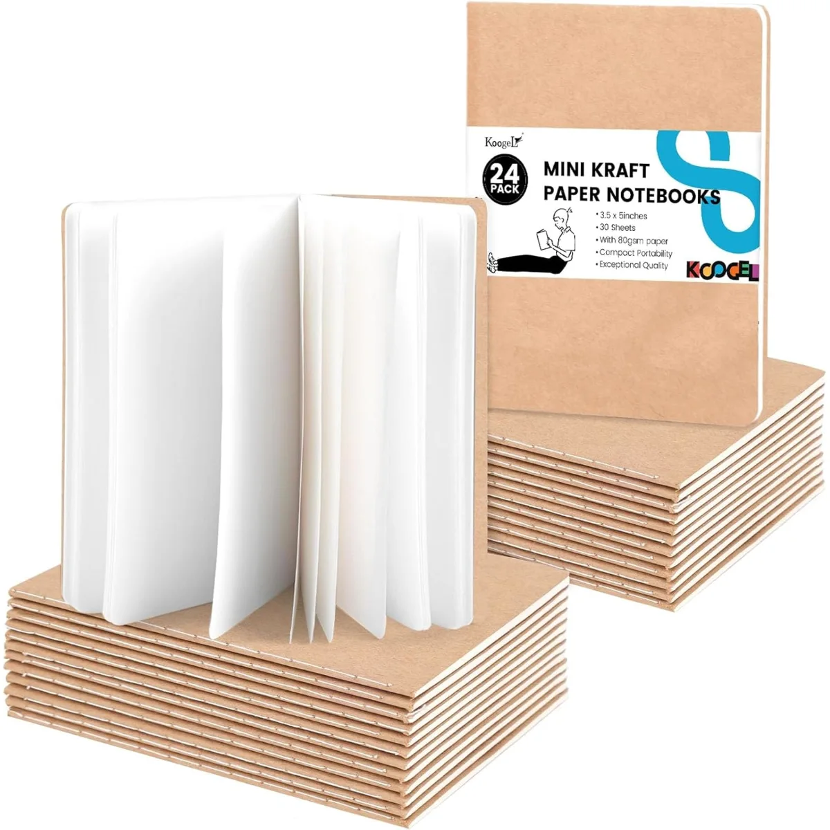 Koogel Mini Blank Notebooks 3.5 x 5, 24 Pack